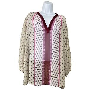 Womens Sheer Blouse Size XXL Boho Geometric Lightweight‎ Flowy Minimalist
